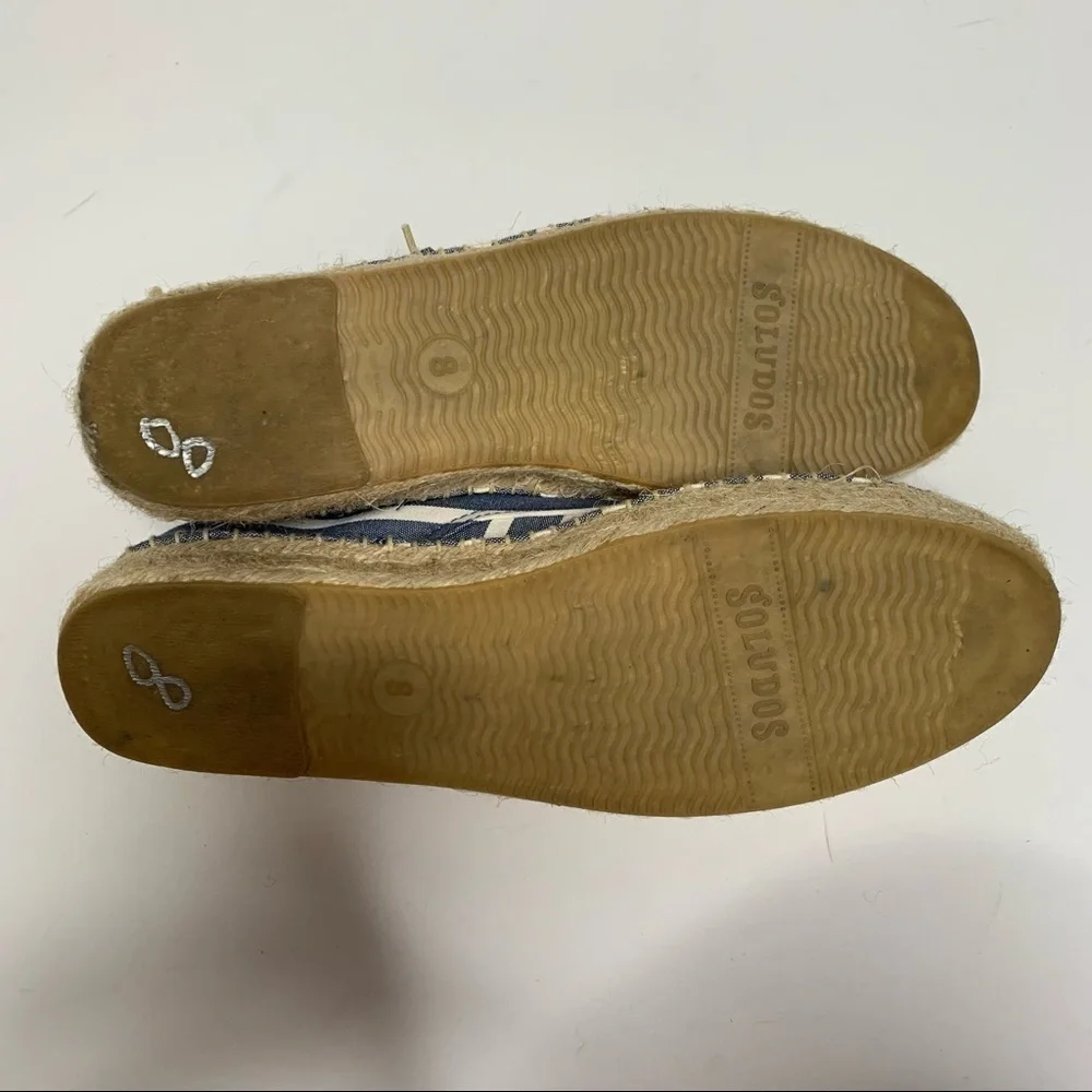 Soludos Derby Blue White Stripe Lace Up Espadrilles